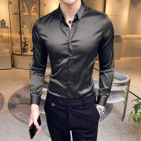 2023เสื้อผู้ชาย Neckline เย็บปักถักร้อยแขนยาว Casual Slim Men S Dress เสื้อสีทึบอย่างเป็นทางการธุรกิจสังคมเสื้อผ้า Top