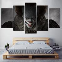 Pennywise Clown IT Horror Scary Wall Art - 5 Pieces Canvas Painting HD Print Poster Picture - Bedroom Home Decor