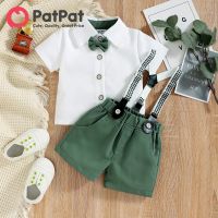 top●PatPat Baby Boy Set Suits 95% Cotton Short-sleeve Dinosaur Party Outfit Gentle Bow Tie Shirt and Suspender Shorts Set for 0-24 Months