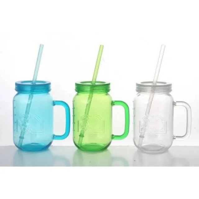 Plastic acrylic mason jar tumbler with handle and straw Lazada PH