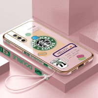 เคสเคสมือถือสำหรับ V15 Vivo/1819มีฟรีสายคล้อง + โลโก้สตาร์บัคแฟชั่นฝาหลังนิ่มชุบขอบสี่เหลี่ยม