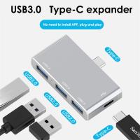 Hyra 4In1 USB ขนาดเล็กฮับอลูมิเนียม3.0แบบพกพา3พอร์ตตัวขยายหลาย USB-C ฮับ2.0สำหรับแท่นวางอุปกรณ์ PC