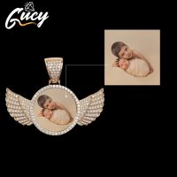 GUCY Custom Made Photo With Sngel Wings Necklace &amp; Pendant 4mm Tennis Chain Cubic Zircon Mens Hip Hop Jewelry Fashion Chain Necklaces