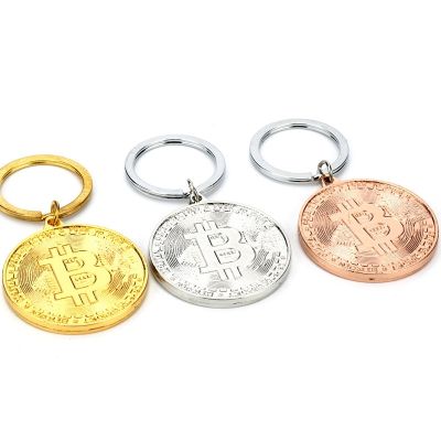 【CC】✖㍿♧  Souvenir gold silver Plated Keychain Bit Coin Chain Collectible Metal