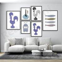 2023 ♟♀⊙ Portuguese Rooster Tram Guitar Sardines Portugal Azulejo Tile Wall Art Canvas Print Poster European Housewarming Gift