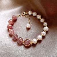 Strawberry crystal bracelet womens niche design simple hand decoration temperament simple peach blossom Baroque Pearl Bracelet JVT9