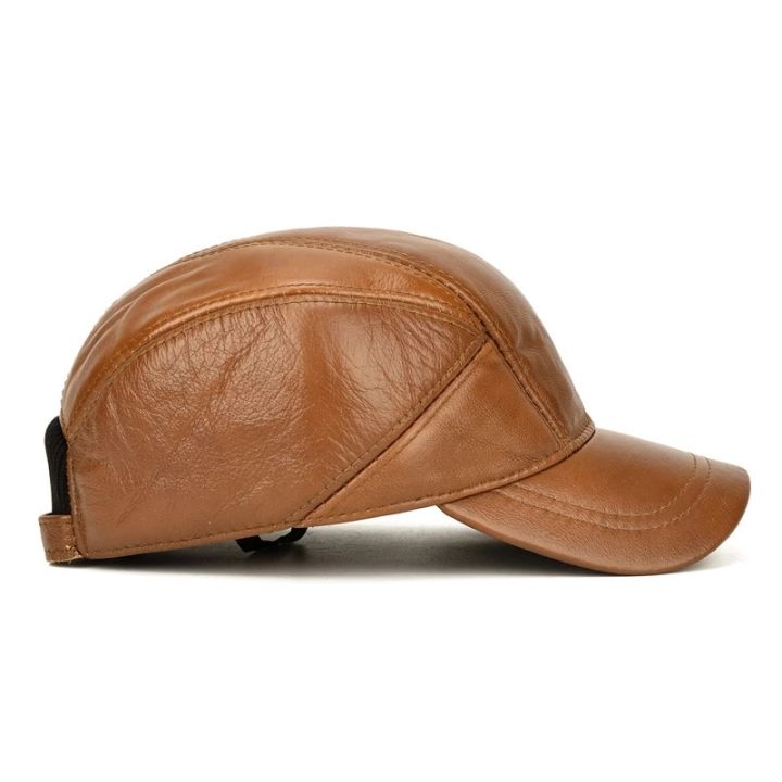 top-new-casual-leather-outdoor-baseball-cap-men-cowhide-leather-earlap-caps-male-fall-winter-cow-leather-hats