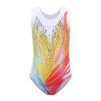 ☜◎☈ Girls Gymnastics Leotards Rainbow Color Sleeveless Dancewear Athletic Ballet Dance Bodysuit For Kids 5-14 Years