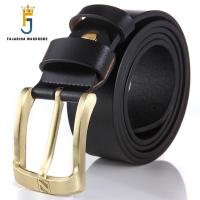 FAJARINA Mens Quality Fashion Pure Genuine Leather Men Gold Colour Pin Buckle Belts For Men 38Mm Wide Jeans Accessories N17FJ506