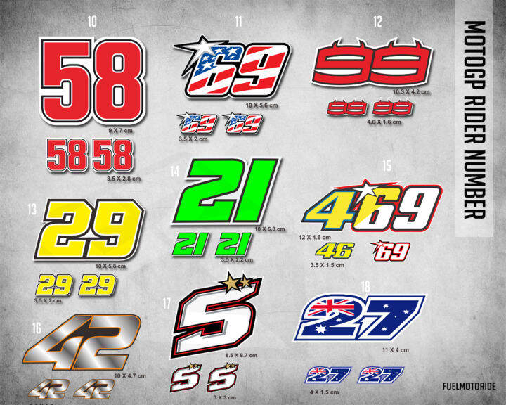 Sticker Nomor Rider Motogp Superbike V2 untuk Helm Motor shoei kyt zeus ...