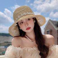 Korean Flower Straw Hats Spring and Summer Shading Holiday Beach Caps 2023 New Fashion French Woven Sun Hats for Women Panama