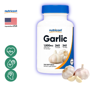 นูทรีคอสท์ น้ำมันกระเทียม 1000 mg x 240 เม็ด กระเทียมสกัด ไร้กลิ่น, Nutricost Garlic Oil /กินร่วมกับ แอสต้าแซนทีน ถังเช่า น้ำมันปลา กระเทียม แคปซูล โอเมก้า 3 ชาเขียวสกัด กรีนที พิคโนจีนอล ขมิ้นชัน วิตามินซี