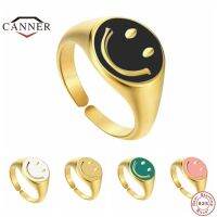 CANNER 925 Sterling Silver Open Size Adjustable Finger Ring for Women Smile Enamel Drip Oil Rings Jewelry Anillos Wedding Gifts