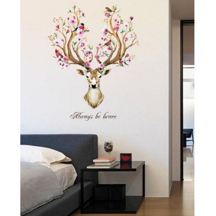 diy-sika-deer-head-flowers-wall-stickers-for-living-room-art-vinyl-wall-decals-for-kids-baby-home-decor-adesivo-de-parede