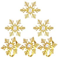 Snowflake Napkin Rings Xmas Napkin Ring Holder Buckle Alloy Pearl Napkin Rings Holder Xmas Christmas Serviette Buckle