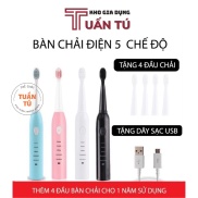 Bàn chải điện giá rẻ 5 chế độ kèm 4 đầu đánh răng tự động bàn chải điện