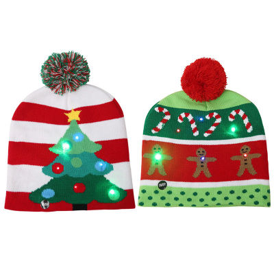 [สงสัย] หมวกคริสต์มาสถักหมวกไฟ LED ต้นคริสต์มาสหมวกเด็กผู้ใหญ่ตกแต่งเทศกาล