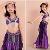 hot【DT】 New Children Belly Costume 3Pcs/set (Bra Belt Dress) 8 Colors Bollywood Performance