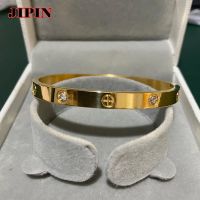 New Fashion Zircon And Cross Nut Nail Bracelets Bangles For Women Trendy Jewelry Stainless Steel Screw Jewelry Pulseiras