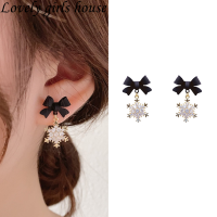 【♡Lovely girls house♡】Christmas Zirconia Bow Snowflake Stud ต่างหูสำหรับผู้หญิงเกาหลี Simple Drop ต่างหูเครื่องประดับ Gift