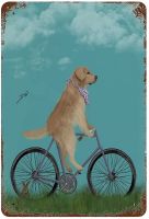 Bicycle Golden Retriever Gift Classic Retro Wall Decor Corridor Metal Tin Sign Art Poster