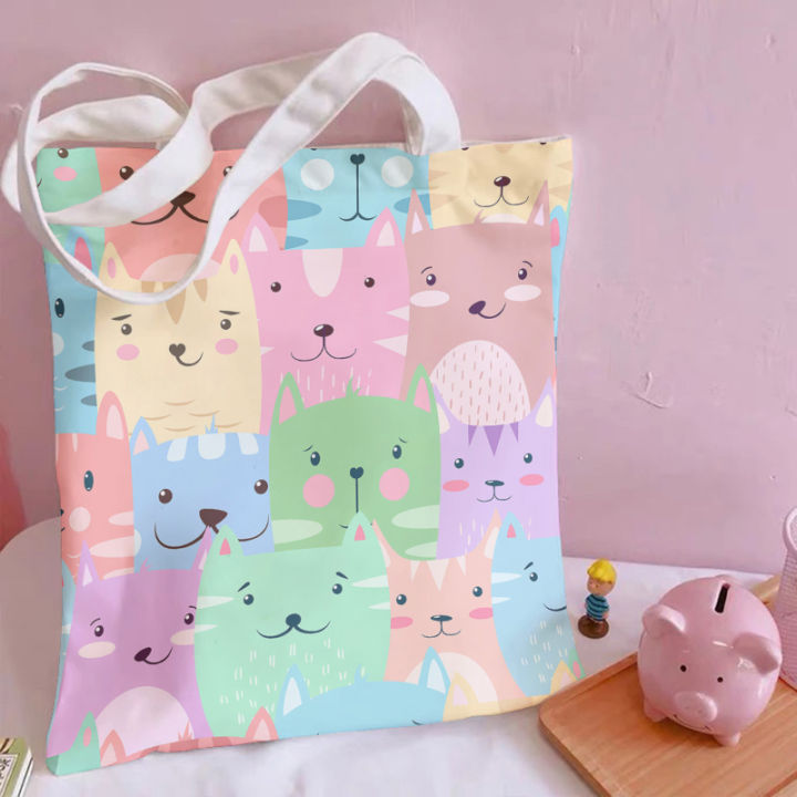 trend-3d-women-foldable-canvas-tote-bag-cute-cartoon-animal-funny-casual-large-capacity-shopping-shoulder-bags-girl-pink-handbag