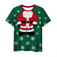 2023 Summer Green 3D Santa Claus printed short sleeved casual T-shirt, suitable for family Christmas parties fashion versatile t-shirt