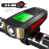 Waterproof Bicycle Light USB Rechargeable Bike Front Light Flashlight with Bike Computer LCD Speedometer Cycling Head Light Horn