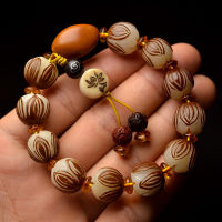 Borong Kulit Putih Bodhi Diukir Bunga Manik Gelang untuk Wanlelaki Tibet Buddhisme Kayu Artisan