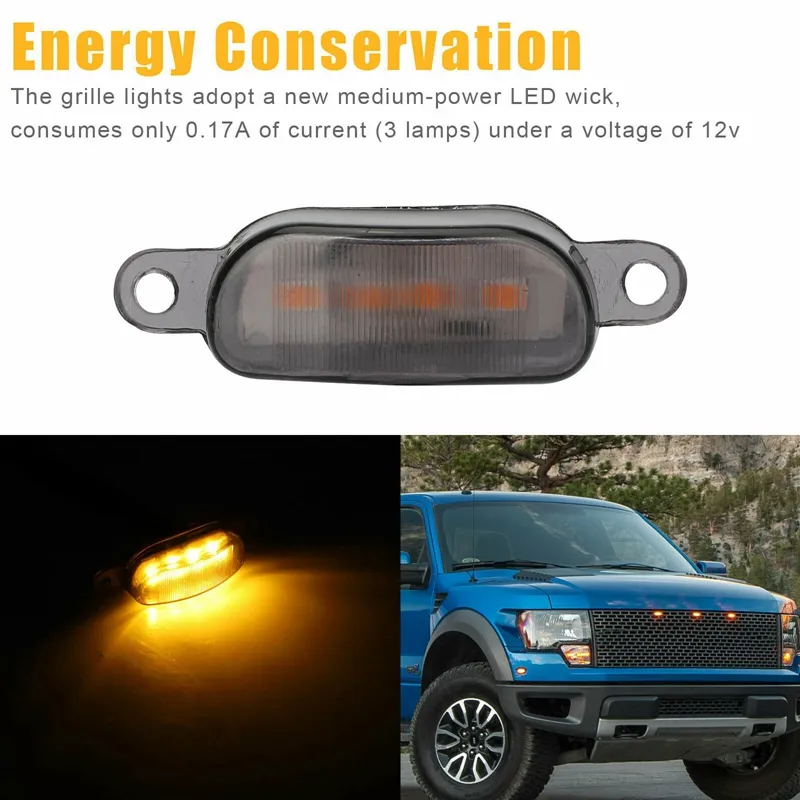 3X Smoked Lens Amber LED Front Grille Running Lights Lamps for