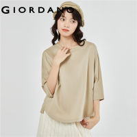 GIORDANO Women T-Shirts 100% Mercerized Cotton Crewneck Tee Elbow Sleeve Asymmetrical Fashion Casual Loose Tshirts 05323818