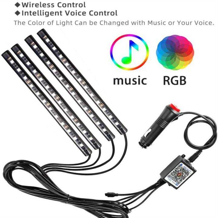 ไฟแถบไฟ-led-rgb-ไฟตกแต่งภายในรถพร้อม-usb-ไร้สายการควบคุมเพลงจากระยะไกลหลายโหมด-lampu-hias-รถยนต์รถยนต์