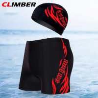 Climber 2ชิ้น/เซ็ตผู้ชายชุดว่ายน้ำขนาดใหญ่แห้งเร็วระบายอากาศนักมวยกางเกงว่ายน้ำหมวกว่ายน้ำชุดสองชิ้น