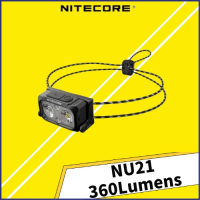 NITECORE NU21ไฟหน้ากลางแจ้งน้ำหนักเบาเป็นพิเศษ Dual Beam แสงสีแดงสีขาว360 Lumens USB-C แบบชาร์จไฟได้แบบพกพาไฟหน้า