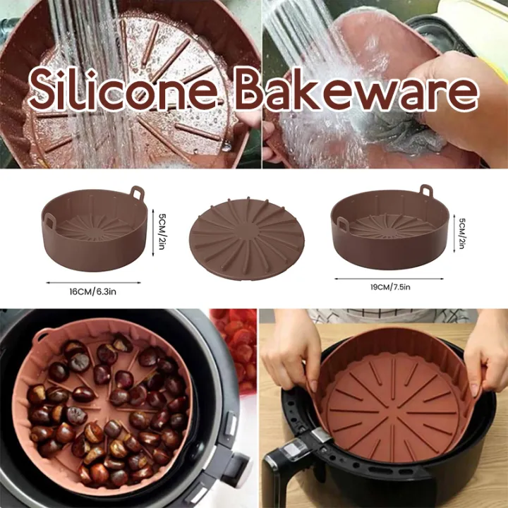 16cm Air Fryer Silicone Basket Pot FDA Approved Nonstick Pans Airfryer  Accessories Easy Cleaning Reusable Silicone Pot Baking Basket Baking Tool  Tray Silicone Pad Pizza Plate Grill Pot Kitchen Cake Cooking Baking