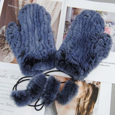 Winter Girls Warm Soft Genuine Fur  Good Elastic Women Real Fur S Handmade Knitted 100% Natural Rex Rait Fur Mittens