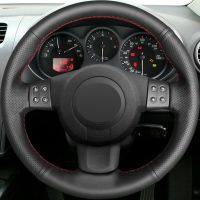 Car Steering Wheel Cover For Ibiza (6L) 2007 Seat Leon (Mk2) 2008-2006 Hand-stitched Black Leather