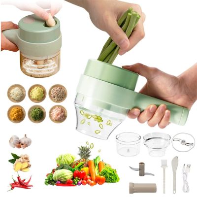 4 in 1 Handheld Electric Vegetable Slicer USB Rechargeable Portable Food Processor Garlic Chili Onion Celery Ginger Meat Chopper