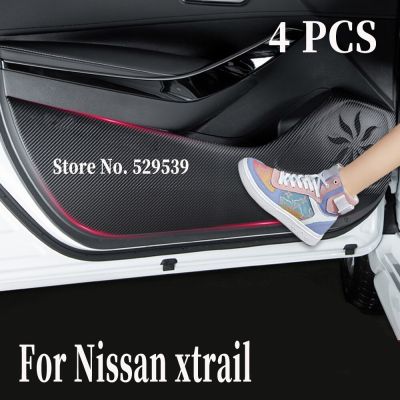 สติกเกอร์แผงประตูรถยนต์ป้องกันการเตะ Hiasan Interior หนังคาร์บอนไฟเบอร์แผ่นเตะสำหรับ Nissan Xtrail X-Trail T32 T33