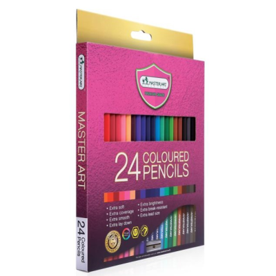 [สีไม้ 24 สี+กบเหลา] ดินสอสีแท่งยาว Master Art โฉมใหม่!! ดินสอไม้คุณภาพ สีชัด ระบายลื่น พร้อมกบเหลาในกล่อง