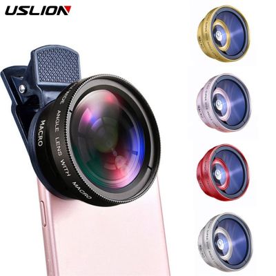 USLION 2 IN 1 Lens Universal Clip 37mm Mobile Phone Lens 0.45x 49uv Super Wide-Angle Macro HD Professional For All Smartphones