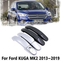 สีดำคาร์บอนไฟเบอร์รถจับหรือโครเมี่ยมมือจับประตูปกคลุมสำหรับฟอร์ด KUGA MK2 2013 ~ 2019อุปกรณ์เสริมในรถยนต์หมวก2014 2015 2016 2017