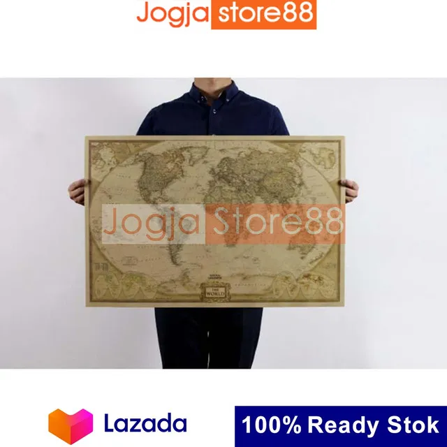 Hiasan Dinding | Poster Peta Dunia Matte Kraft Paper Material 104 X 69 ...