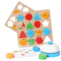 Wooden Montessori Puzzles Wooden Montessori Shape Matching Game Early Learning Color &amp; Shape Recognition Educational Toy with Expressions for Boys Girls Children Aged 1-3 manner