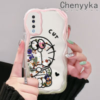 Chenyyyka เคสซิลิโคนหนาลายโดราเอมอนลาย M40s A51 A50s A50ปลอกสำหรับ Samsung กาแลคซี A52s A52 5G เคสนิ่มเคสโทรศัพท์โปร่งใสลายโดราเอมอนดอกไม้ที่สวยงามป้องกันการตกลวดลายเป็นคลื่นสีสันสดใสเนื้อครีมเคสป้องกันเคสใส