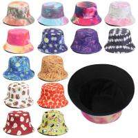 หมวกบังแดดฮิปฮอป Topi Bucket สองด้านแบบลำลองแฮมเบอร์เกอร์สีรุ้งพับได้แฟชั่น LQR8111