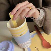 Original Checkerboard Pattern Bamboo Fiber Cup Environmental Protection Accompanying Water Cups Durable Outdoor Juice Bottle