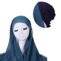 【CW】 2 IN 1 Instant Hijab Muslim Plain Color Heavy Shawl With Elastic Bandage Jersey Inner Cap Headwrap 1.8X0.7M