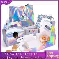 BNLO 10pcs ดีไอวาย กล่องบรรจุภัณฑ์เลเซอร์เค้ก เงินสีเงิน ทองสีทอง กล่องบรรจุเค้ก พับเก็บได้ พร้อมที่จับ กล่องบรรจุของขวัญ คริสต์มาสวันเกิดงานแต่งงาน