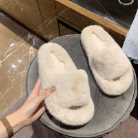 Faux Fur Home Slippers Fluffy Women Slides Comfort Furry Flat Sandals Female Cute Slippers Shoes For Woman Indoor Flip Flops